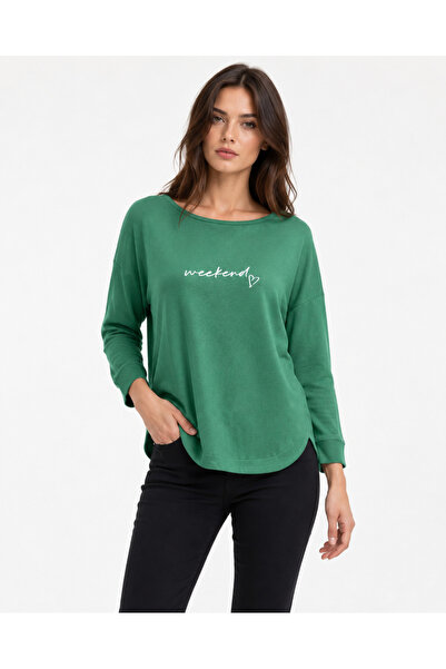 Neden Tekstil Women's Green Casual Basic Long Sleeve Blouse