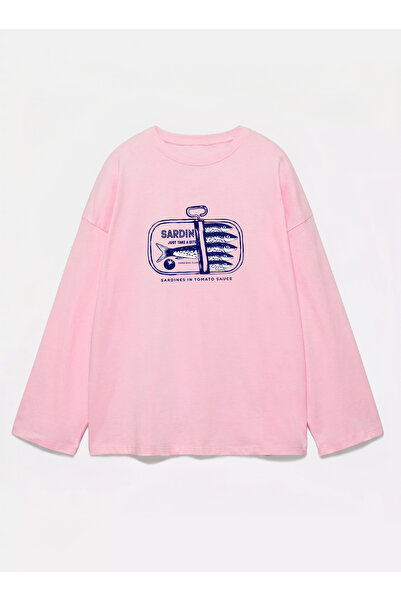 Disante 100% bumbac, cu potrivire oversize, imprimat Sardiness - Tricou cu mâ...