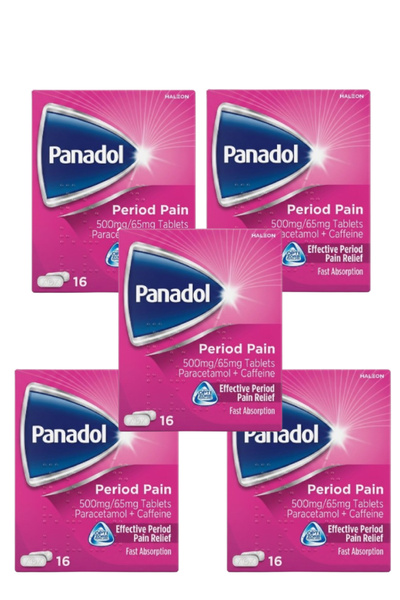 Panadol 5 عبوات من أقراص تخفيف آلام الدورة الشهرية 500/65 ملغ، 16 قرصًا