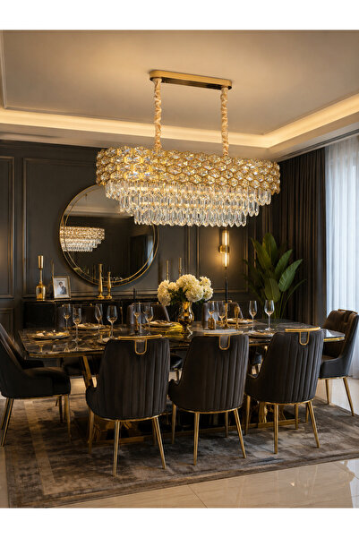 Led YENİ MODEL OVAL LÜX SALON AVİZE GOLD RENK İTHAL KASA