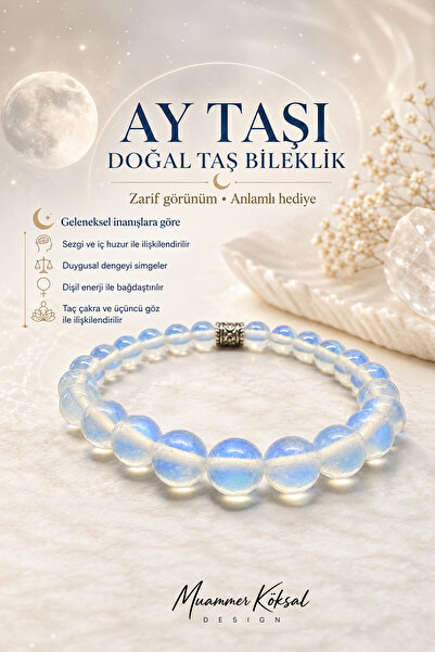 Muammer Köksal Design Dişil Enerji Taşı Ay Taşı Bileklik Doğal Moonstone Sezg...