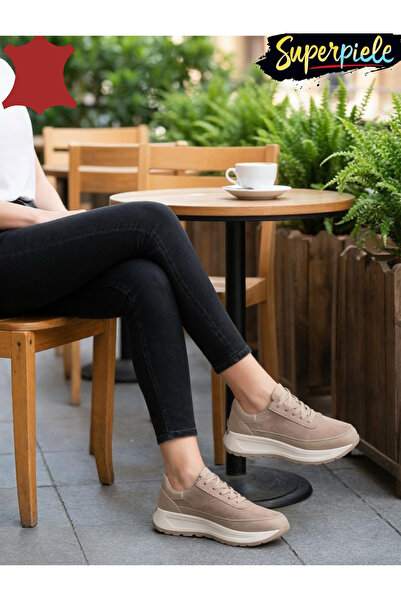 ANGEL BLUE Sneakers din piele naturală & piele întoarsă – talpă groasă 5 cm