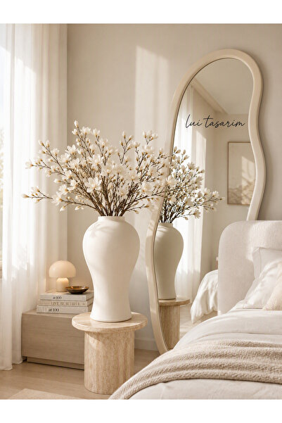 Lui Tasarım Cream Color XXL Size 42 cm Vase Ceramic Design Simple Stylish Mod...
