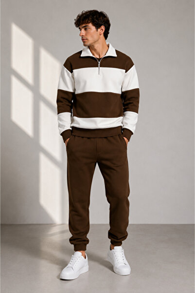 Boi New Season Men's Oversize Zippered Collar Detailed Bottom-Top Tracksuit S...