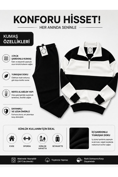 Boi Costum de trening pentru bărbați, cu fermoar, guler și inserții, din țesătură din bumbac pieptănat cu 3 fire, pentru sezonul nou - Set sport premium casual