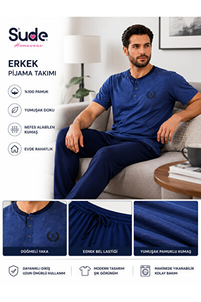 Sude Homewear Erkek %100 Pamuk Kısa Kollu Pijama Takımı – P15-5