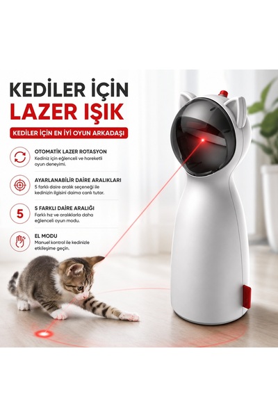 Genel Markalar Otomatik Lazer Kedi Oyuncağı Lazer Işıklı Kedi Oyuncağı 5 Hare...