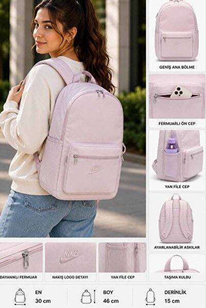Nike Women's Heritage Backpack Powder Pink Daily School Bag 30X46X15 cm Sport...