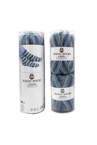 Etrofil Magic Socks Kit Knitting Yarn 2-Pack Blue White 75% Wool 25% Polyamid...