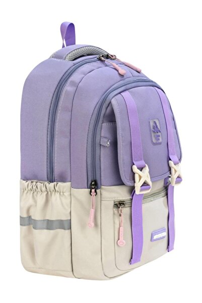 Bevitton 707 Lila-Bej Suya Dayanıklı Kumaş Okul Çantsı Hafıf Unisex Günlük Sırt Çantası