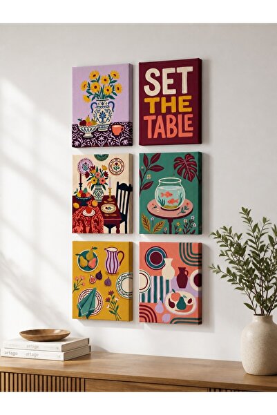 ARTAGE 6’lı Retro Modern Bohem Naif Sanat Kanvas Tablo Seti