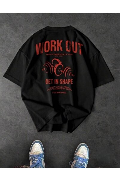 Velora Collection تي شيرت رجالي مطبوع عليه عبارة Get in Shape Dumbbell Fitness