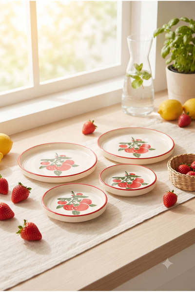 Homerest Mini 4-Piece Presentation Set Tomato Patterned Round Breakfast Cake ...