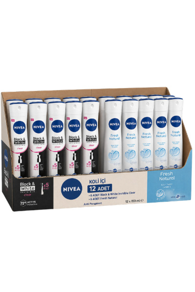 NIVEA Women Fresh Natural 150 ML X 6 Adet, Women Black White İnvisible Clear ...
