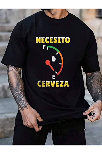NOURAM تي شيرت رجالي أسود 100% قطن بطباعة "I Need Beer Necesito Cerveza" بالل...