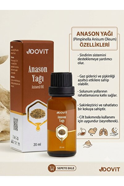 Dovit زيت اليانسون الطبيعي 100% - زيت نقي 20 مل يتم إنتاجه بطريقة التقطير