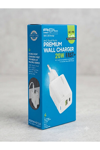ACL Aura Akse 20W GaN A+C Çift Çıkışlı Premium Duvar Şarj Cihazı