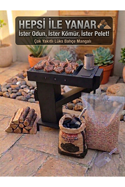 kraker Bahçe Tipi Mangal Soba - Hem Pelet Hem Odun Yanan Özel Sac Izgaralı Si...