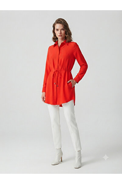 TUĞBA ERGÜL Basic Linen Tunic with Lace Detail