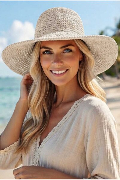 Mood Agenda Women's Wide Brim Straw Weave Bucket Hat Crochet Bohemian Beach a...