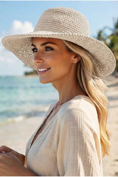 Uniquetrenders Women's Wide Brim Straw Weave Bucket Hat Crochet Bohemian Beac...