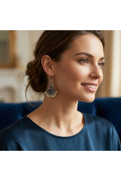 Hedea Vintage Design Natural Stone Brown Brass Earrings - Ethnic and Bohemian...