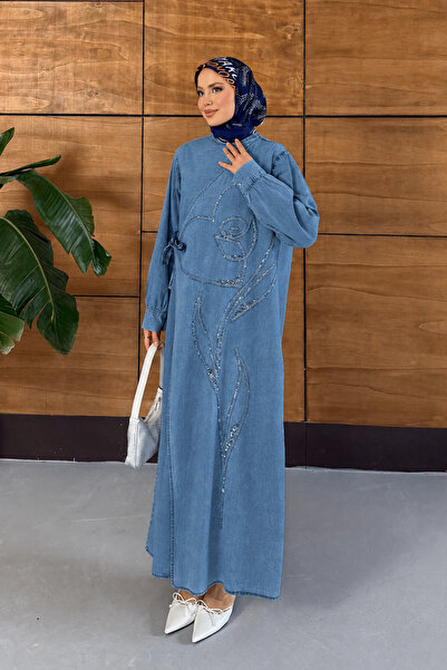 Miss Allos Women's Embroidered Side-Tie Denim Dress