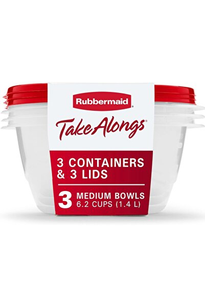 RUBBERMAID حاويات تخزين الطعام من تيك ألونجز مع أغطية، سعة 6.2 كوب لكل حاوية،...
