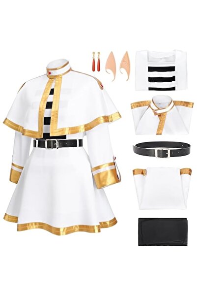 Funny Party Shop Costum Cosplay Frieren XS-S – Rochie albă cu pelerină și acc...