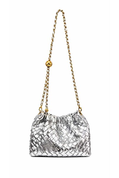GZ GAIBAG Botea Silver Örme Desenli Gold Zincirli Kadın Omuz Çantası