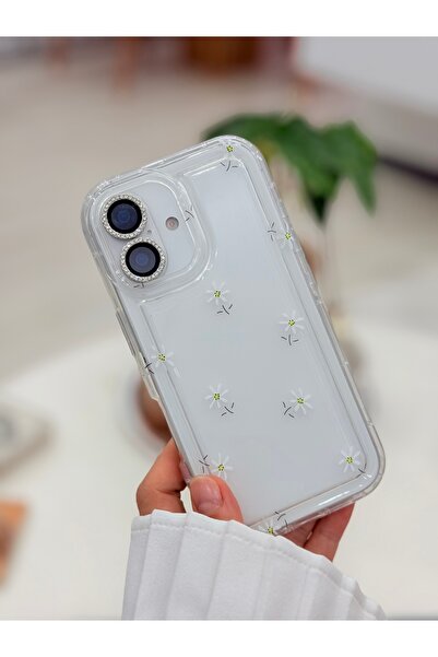 Go Aksesuar Iphone 16 Uyumlu Şeffaf Papatya Baskılı Koruyucu SİLİKON Kılıf