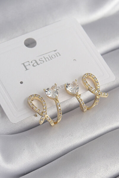 Mega Bazaar Brass Silver Color Zircon Stone Heart Model Women's Earrings