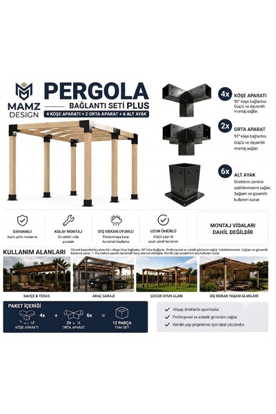 mamzdesign 90X90X2,5 mm Pergola Garaj Sundurma Çardak Bağlantı Ekipmanları 12...