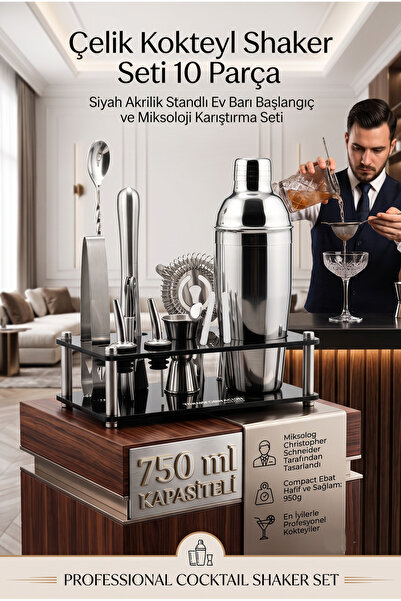 Transformacion 750 ml Kok teyl Sha ker Seti 10 Parça Siyah Akrilik Standlı Pr...