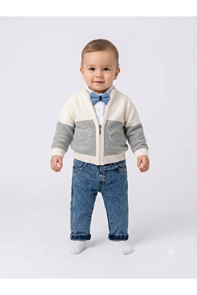 KapsülBebek Knitwear Cardigan Jeans Set 3-Piece Baby Boy Cotton