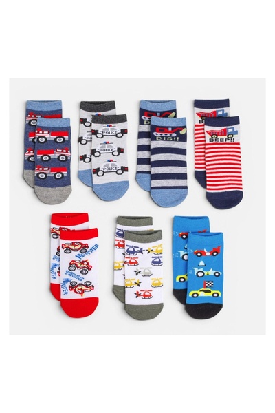 OEM Șosete scurte pentru băieți, model mașini, set 7 perechi, mărimea 27-30 –...