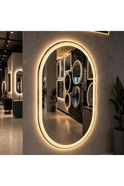 LedCorp Oglindă ovală LED 70×90 cm, Iluminare frontală + posterioară, Anti-ab...