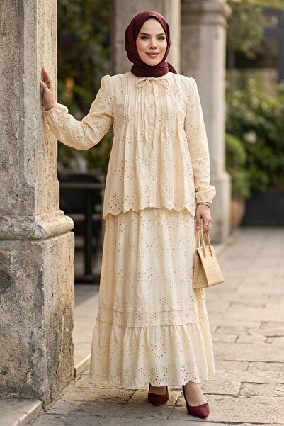 Neva Style Ruffle Collar Layered Scallop Beige Islamic Clothing Double Set 50...
