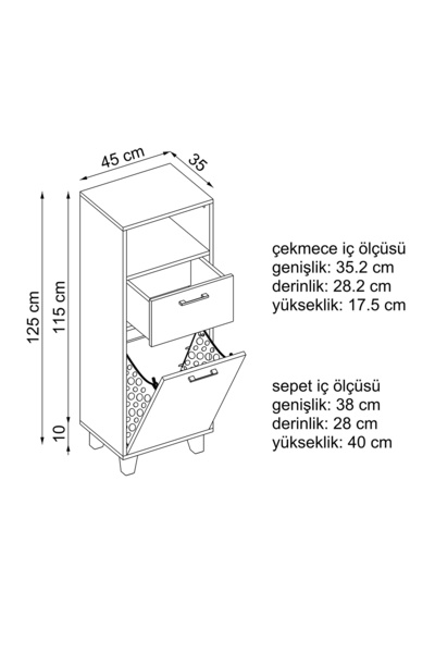 ROOMART Çamaşır Sepetli Banyo Dolabı, Çok Amaçlı Çekmeceli Dolap 45 cm