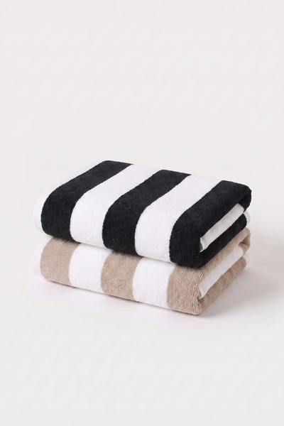XJIM 2-Pack 100% Cotton Striped Beach and Bath Towels (75X150)