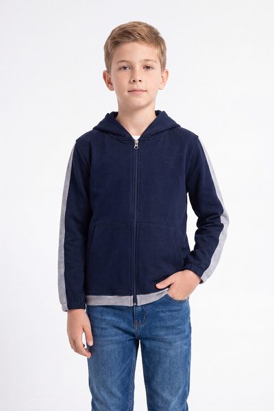 FYK KİDS Boy's Striped Detailed Zippered Hooded Sweatshirt