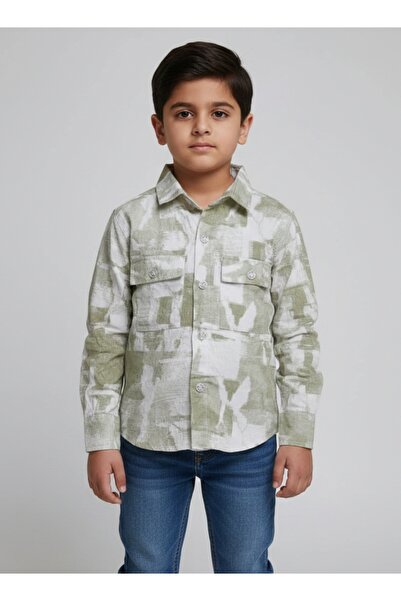 Babyqlo Boys Olive Abstract Printed Casual Shirt