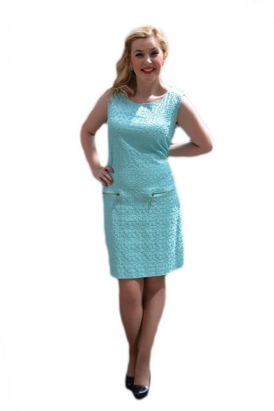 OEM Rochie de ocazie, flori imprimate in material, turcoaz