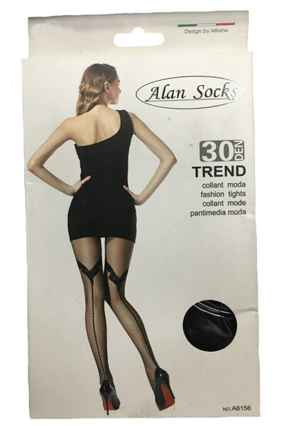 OEM Ciorap fin cu densitate de 30 DEN, culoare neagra cu model