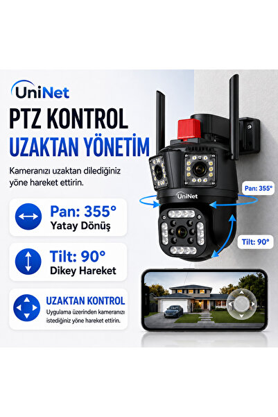 uninet 9mp Çift Lensli Wifi Ptz Güvenlik Kamerası – 3 Ekran Görüntü, 50 Metre...
