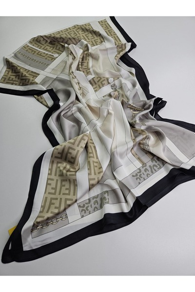 tomrisboutique Luxury Voile Silk Shawl Hijab Foulard Scarf Shawl Leopard and Chain Detailed 70 X 180 cm