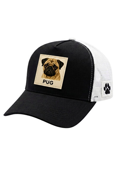 All animals Pug Dog Printed Patch Detailed Mesh Trucker Baseball Cap Unisex