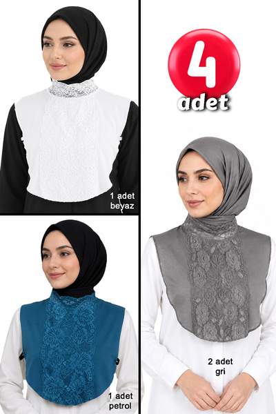 A8 Kurumsal Hizmetler 4'lü Lüks Tam Dantelli Tesettür Boyunluk Seti - Likralı...