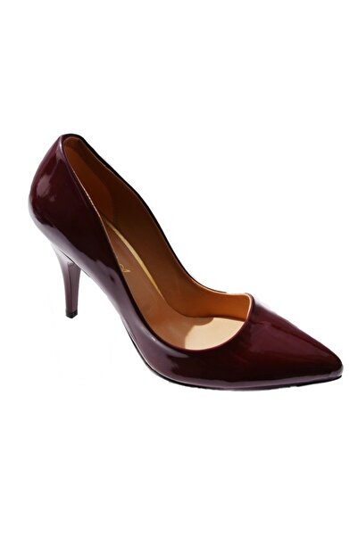 OEM Pantof de culoare marsala, cu toc cui de 9 cm si aspect lucios