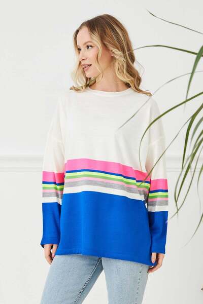 Fulla Moda Striped Crew Neck Knitwear Sweater